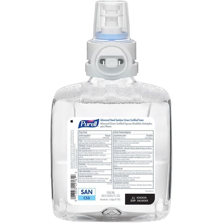 Hand Sanitizer, CS8 Series, Foam, Cartridge, 1, 200 mL, Requires Dispenser, 2 PK