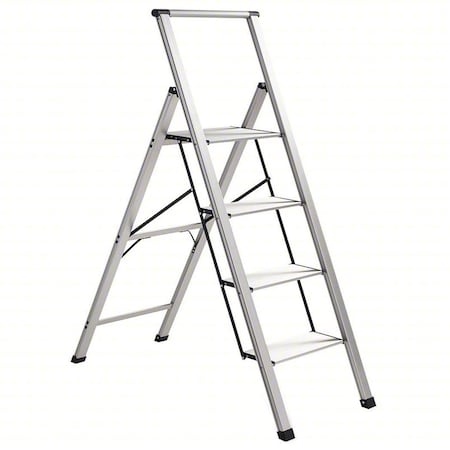 Light Step Stool, 4 Steps, 250 lb Load Capacity, 51 in Overall Height, Aluminum, Aluminum