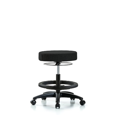 Rutledge Fab Stool without Back - Med Bench Height with Black Foot Ring and Casters in Black Fab