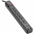 Power Strip, Surge, USB, 6 5-15R, 5-15P, 10 ft., Black