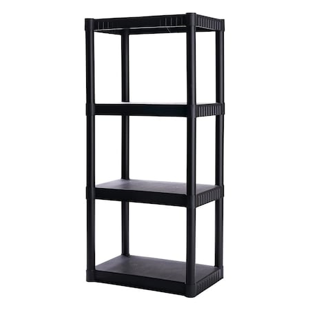 Freestanding Plastic Shelving, Open Style, 14 in D, 22 in W, 48 in H, 4 Shelves, Black