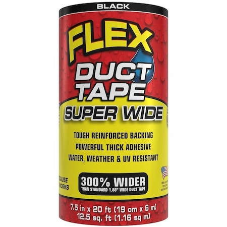 Duct Tape, 7 1/2" W, Black, 3 in dia.