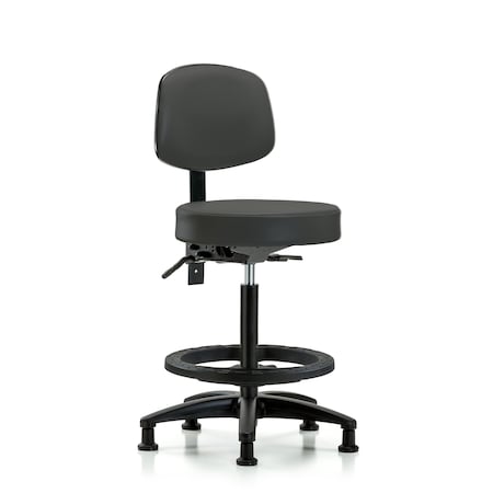 Vin Stool with Back-High Bench Ht with Black Foot RingandStatGlides in Charcoal Trailblazer Vin