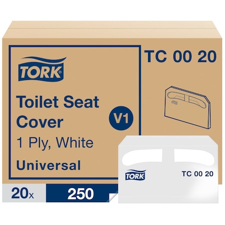 Toilet Seat Cover, 1/2 Fold, White, 250 Sheets