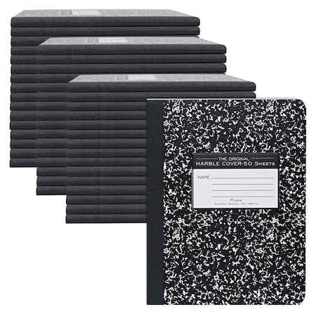 Case of Black Marble Comp Notebooks, Unruled Blank, 50 sht, 15lb White Paper, 9.75"x7.75", Hard Cover, PK48