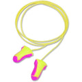 Laser Lite Disposable Corded Earplugs, Foam, Contoured-T Shape, NRR 32 dB, Magenta/Yellow, 100PK