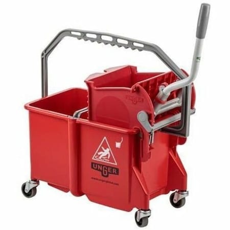 4 gal CLEANERx Dual Bucket Side Press Mop Bucket and Wringer, Red, Polypropylene