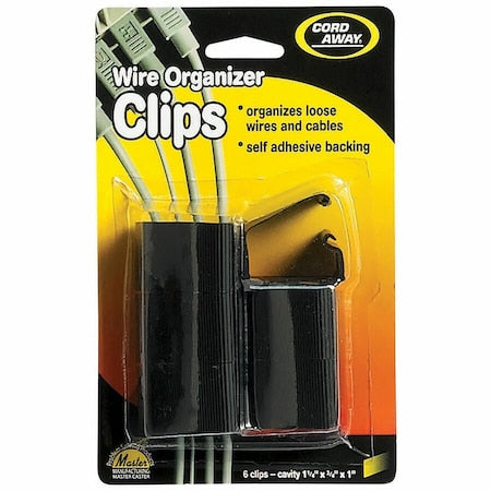 Wire Clips, Wall/Desk, 7/8in H, Blk, PK6