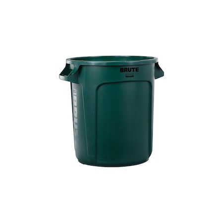 BRUTE 10 gal Round Heavy Duty Plastic Can, Dark Green, None, Plastic, Not Applicable