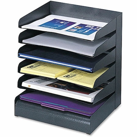Desk Tray, Black, Steel, 12 in W, 9 1/2 in L, 13 1/4 in H, 6 Number of Compartments