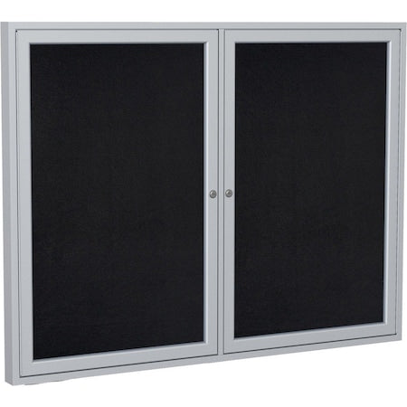 Enclosed Rubber Bulletin Board 36"x48", 2 Hinged Door, Black