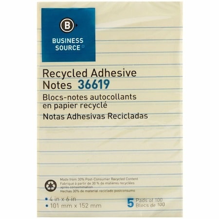 Sticky Note, Yellow, 5 Pads/Pack, PK12
