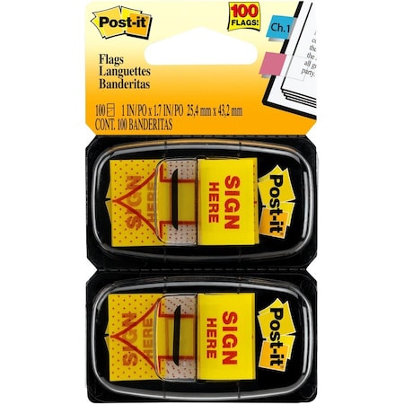 Sticky Flags, Sign Here, 1x1-3/4 In, YW, PK2