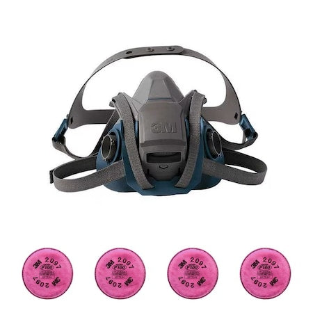 Half Mask Respirator Kit: 4 Cartridges Included, Nuisance Organic Vapor, P100 Filter, Size M