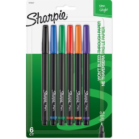 Stick Permanent Pen Set, Fine 0.5 mm, Assorted PK6