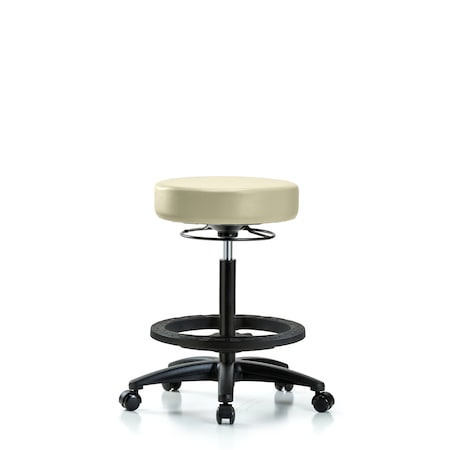 Vin Stool without Back-High Bench Ht with Black Foot RingandCasters in Adobe White Trailblazer Vin