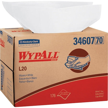 WypAll General Clean L20 Medium Cleaning Cloths (34607), BRAG Box, White, 4-Ply, 1 Box of 176 Wipes