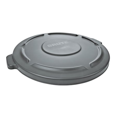 Brute Trash Can Top, Round, Flat, Fits 44 gal Container Cap, 24 1/2 in Dia, Gray