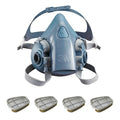 Half Mask Respirator Kit: 4 Chemical Cartridges Included, Olive Color, 7500 Series, Bayonet, Size M