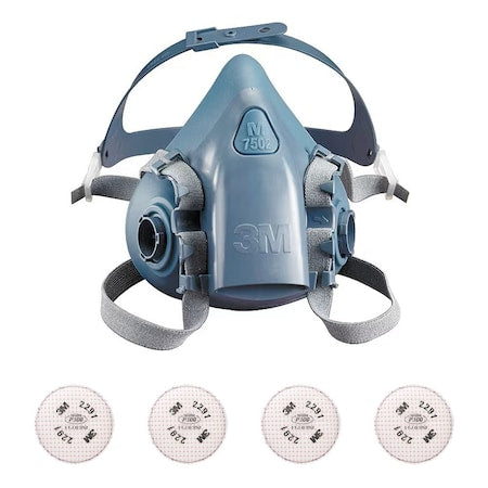 Half Mask Respirator Kit: 4 Cartridges Included, 7500 Series, P100 Filter, Bayonet, Size L