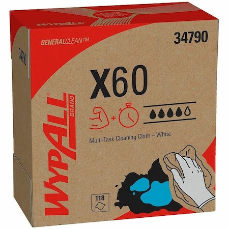 Wypall GeneralClean X60 Multi-Task Cleaning Cloths, 34790, Pop-Up Box, White