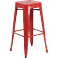 30" High No Back Red Metal Barstool Square Seat