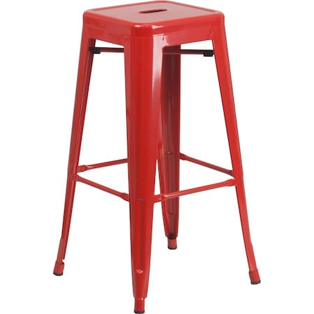30" High No Back Red Metal Barstool Square Seat