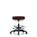 Rutledge Fab Stool without Back - Med Bench Height with Chrome Foot Ring and Casters in Burgundy Fab