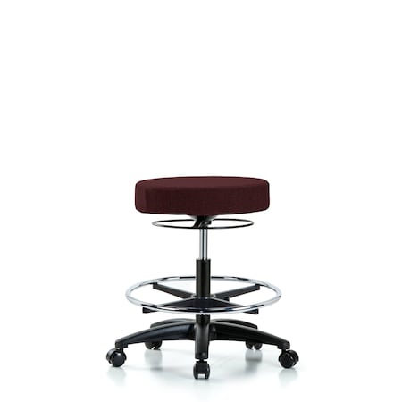 Rutledge Fab Stool without Back - Med Bench Height with Chrome Foot Ring and Casters in Burgundy Fab