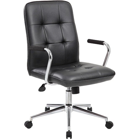 B331 Modern Office Chair, Black Seat, 27" L 38-1/2" H, Handlebar, Vinyl Seat