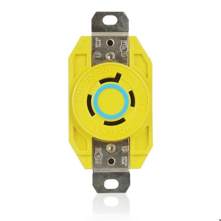 Flanged Locking Receptacle, L15-20R, 20 A, 250V AC, Three Phase, 3 Pole, Flush Mount, Yellow