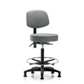 Rutledge Fab Stool with Back - High Bench Height with Chrome Foot Ring and Stat Glides in Gray Fab