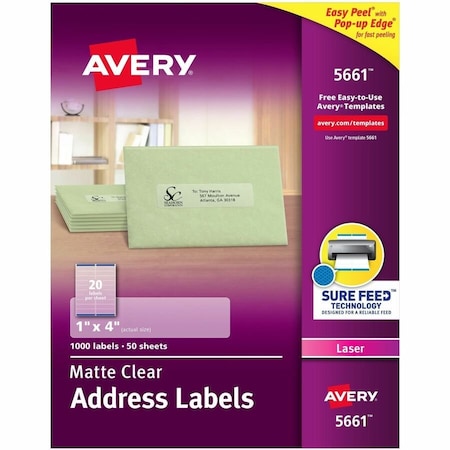Matte Clear Address Labels, Sure, PK1000
