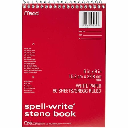Spell-Write Wirebound Steno Pad, Gregg Rule, Randomly Assorted Cover Colors, 80 White 6 x 9 Sheets
