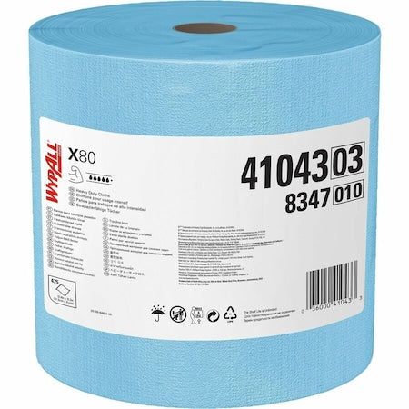 WypAll PowerClean X80 Heavy Duty Cloths (41043), Jumbo Roll, Extended Use Towels, Blue