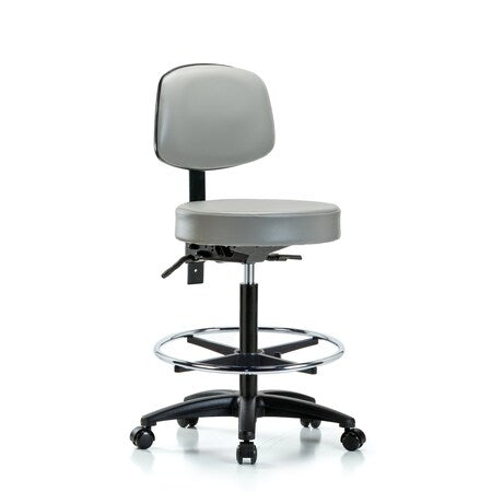 Vin Stool with Back-High Bench Ht with Seat Tilt, Chr Foot Ring, and Casters in Dove Trailblazer Vin