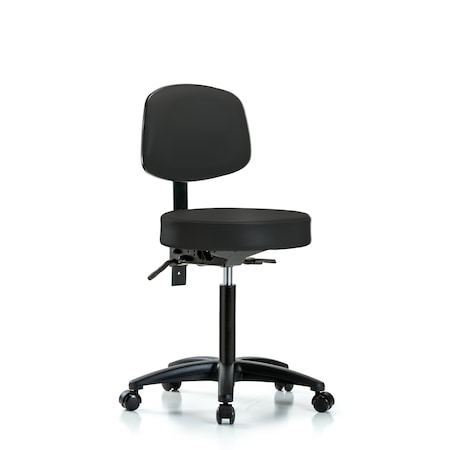 Rutledge Vinyl Stool with Back - Medium Bench Height with Casters in Black Trailblazer Vinyl