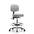 Vin Stool with Back Chrome-High Bench Ht with Chrome Foot Ring and Casters in Dove Trailblazer Vin