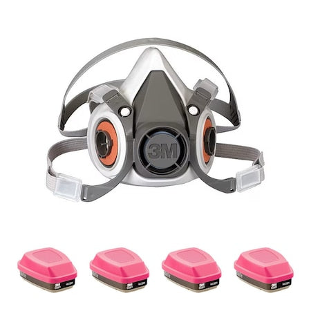 Respirator and Filter Combo Kit, Includes 4 Cartridges, Organic Vapor (OV)/P100, Bayonet, Size M