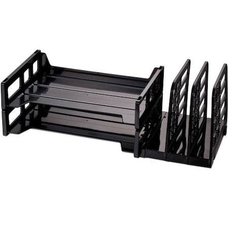 Letter Tray/File Holder, Black, Plastic, 19 1/2 in W, 9 in L, 7 1/4 in H, 9" D