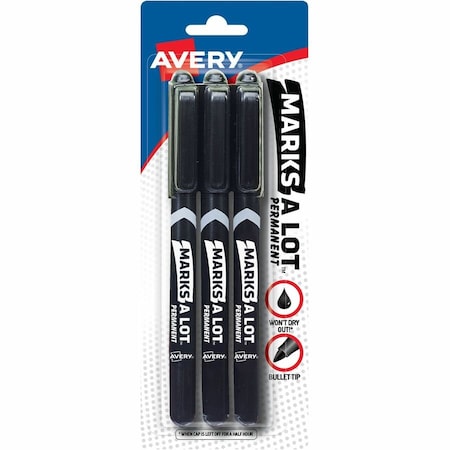 Permanent Marker, Black, Fine Tip, 3 PK