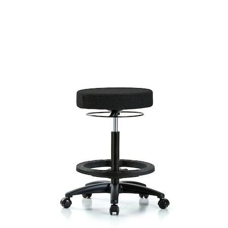 Rutledge Fab Stool without Back - High Bench Height with Black Foot Ring and Casters in Black Fab