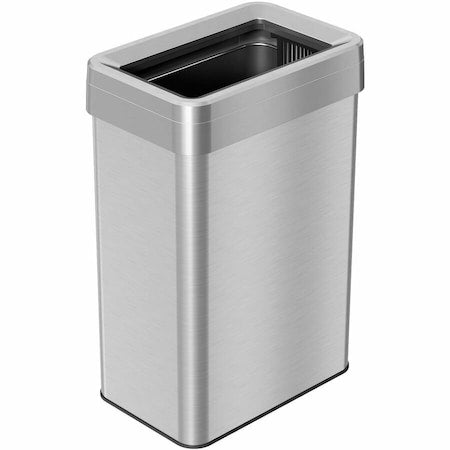 16 gal Rectangular Trash Can, Silver, Open Top, Stainless Steel, 10.24 in