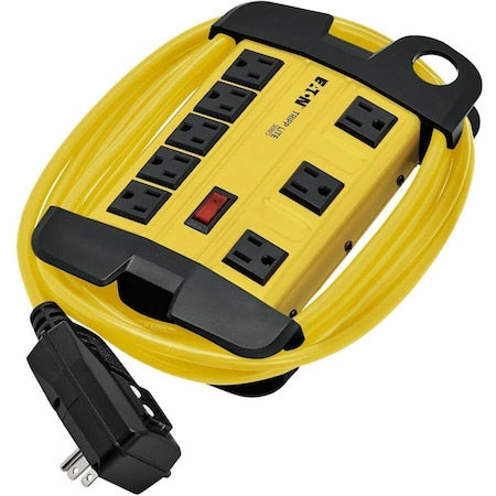 Power Strip, SJT, 5-15R, 5-15P, 12 ft., Black/Yellow