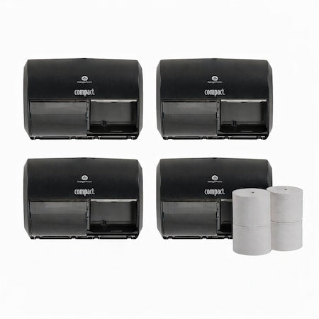 Compact Toilet Paper Dispenser & Roll Bundle, 4 Dispensers + 1 Coreless Roll (36 Pack)