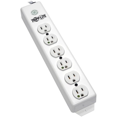 Outlet Strip, Hospital Grade, 6 5-15R-HG, 5-15P-HG, 1.5 ft., White