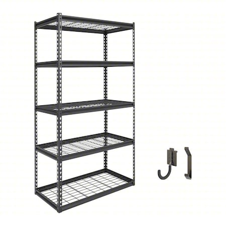 Atlas 5-Tier 36 in.W x 18 in.D x 72 in.H Heavy Duty Storage Shelving Load 4000 Lbs, Wire Deck, Hammertone