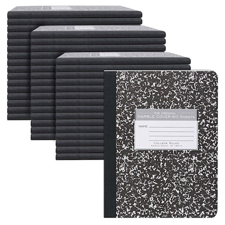 Case of Black Marble Comp Notebooks, College Ruled, 80 sht, 15lb White Paper, 9.75"x7.75", Hard Cover, PK48