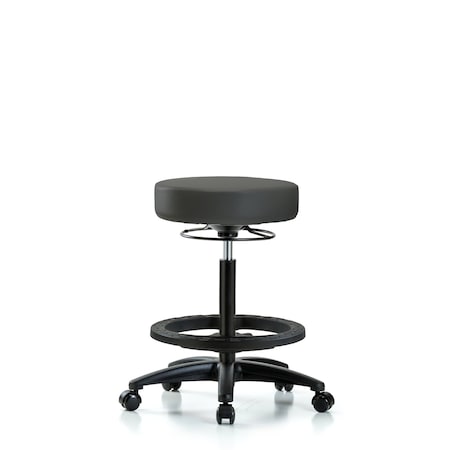 Vin Stool without Back-High Bench Height with Black Foot RingandCasters in Charcoal Trailblazer Vin