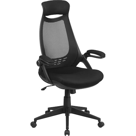Contemporary Chair High Back Exec Mesh Chair, Black, Adjustable Arms, 18-1/2" to 21" Height, Mesh